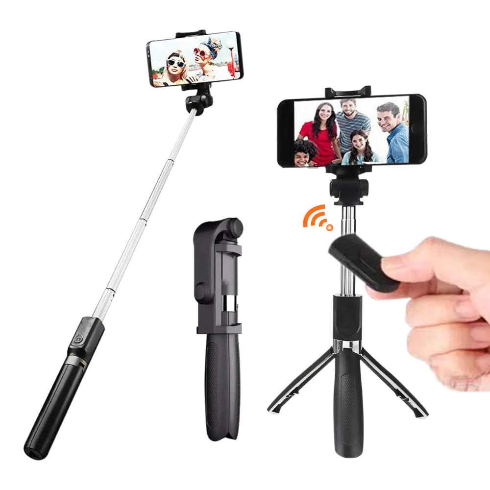 Wireless Bluetooth Operated Remote Control with Handheld Selfie Stick Monopod + Tripod for Mobile Phones