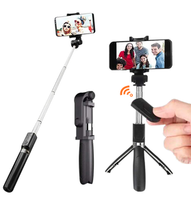 Wireless Bluetooth Operated Remote Control with Handheld Selfie Stick Monopod + Tripod for Mobile Phones