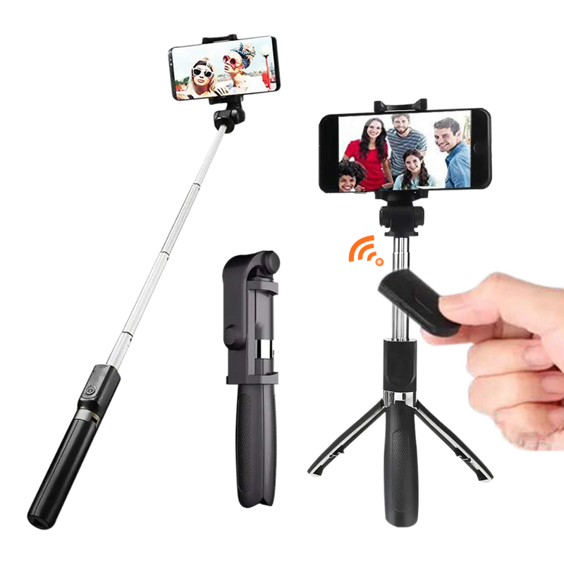 Wireless Bluetooth Operated Remote Control with Handheld Selfie Stick Monopod + Tripod for Mobile Phones